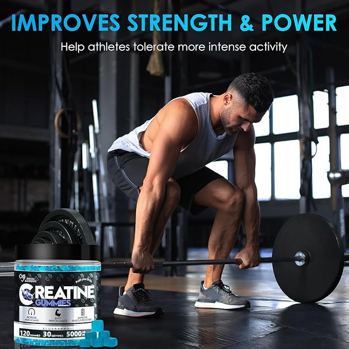 Creatine Monohydrate Gummies 5g for Men &amp Women 120 Count Blueberry Chewables Creatine Monohydrate for Muscle Strength Muscle Builder Energy Boost Pre-Workout Supplement