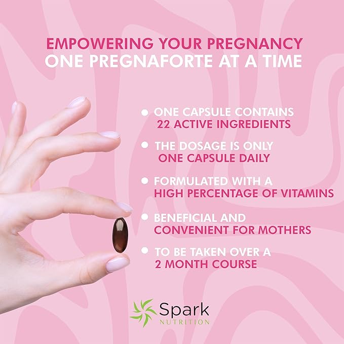 Pregnaforte 1 a day Prenatal vitamins for women 2 month: Folic acid Fish Oil Omega 3 DHA/EPA Vitamin D3 B6 Vitmain B12 C E Calcium Iron Magnesium Zinc supplement FSA HSA eligble multivitamin