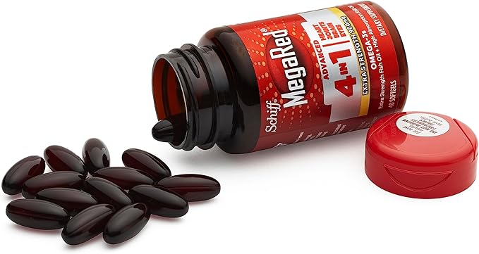 Megared Omega-3 Fish &amp Krill Oil Supplement 900mg - MegaRed Advanced 4in1 60 softgels 2x More Omega-3 Heart Joint Brain and Eye Supplement Red 60 Count