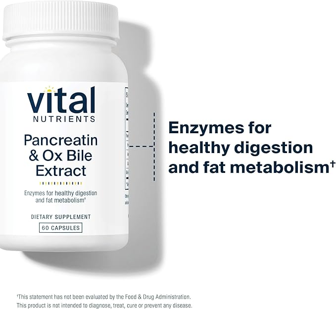 Vital Nutrients Pancreatin &amp Ox Bile Extract 500mg - Natural Digestive Enzymes for Women &amp Men - Supports Digestion of Protein Fat and Carbohydrates*- Gluten Dairy &amp Soy Free - 60 Capsu