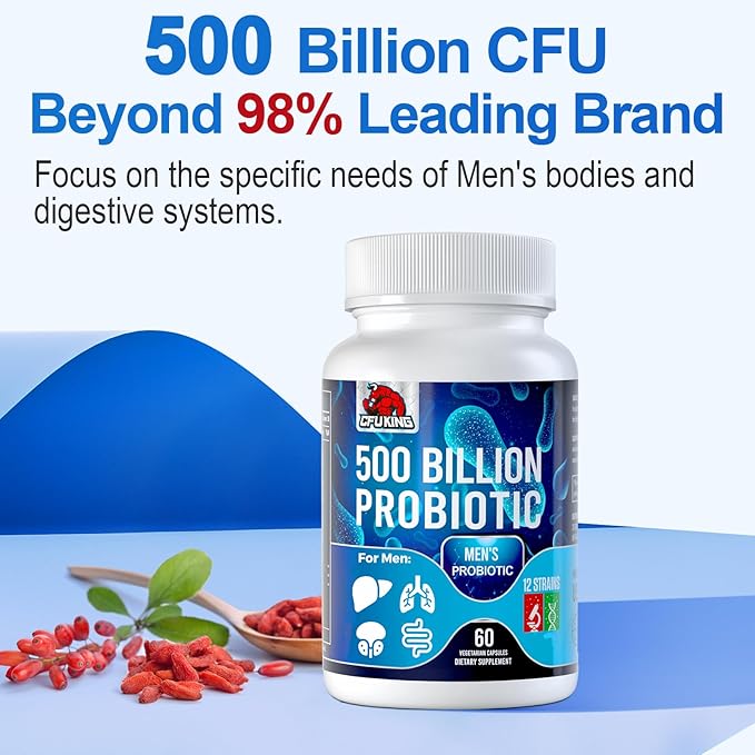 Probiotics for Men 500 Billion CFU &amp 12 Mens Probiotic for Digestive Health + 4 Organic Prebiotic Fiber for Digestive Gut Immune Health Bloating Gas Energy Support Shelf Stable - 120 Capsu