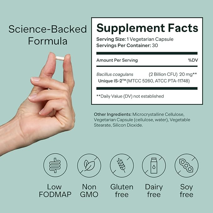 IB-ONE Probiotic - Clinically Studied Bacillus Coagulans Unique is-2 Constipation &amp Bowel Movement Supplement - Low FODMAP Gluten Free &amp 3rd Party Verified - 30 Capsules