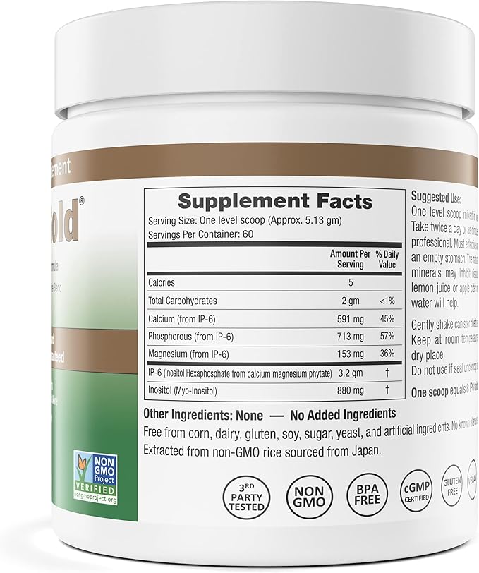 IP6 Gold IP-6 &amp Myo-Inositol Unflavored Powder 308 gm - Inositol Hexaphosphate Supplement - Vegan Non GMO Gluten Free