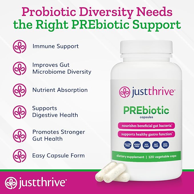 Just Thrive Probiotic &amp Antioxidant 30 Caps &amp PREbiotic 120 Caps Bundle Spore-Based Digestive &amp Immune Support Prebiotic Blend Gut Health Gluten-Free- 30-Day Supply