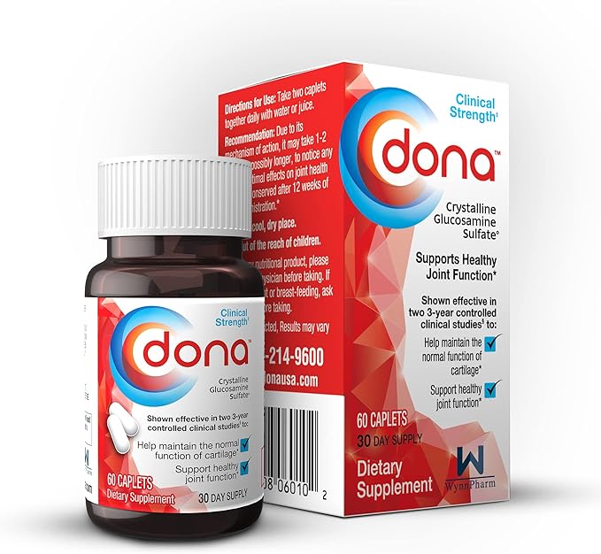 Dona Crystalline Glucosamine Sulfate 1500 Mg Joint Supplement Pills for Knee Comfort &amp Joint Health Support 1500 Mg 60 Count