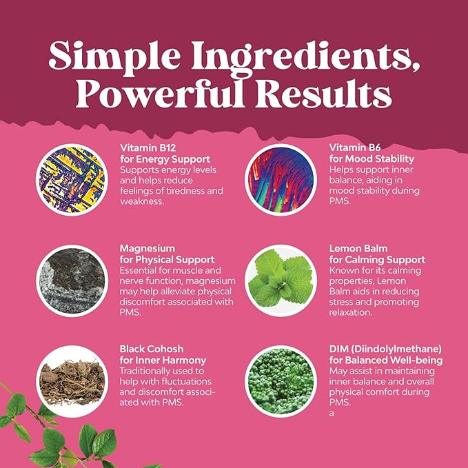 Bundle of PMS Support with DIM Chasteberr Black Cohosh Ashwagandha for Period Cramps Menopause Mood Swing and Thyroid Support with L Tyrosine Bladderwrack Selenium &amp Ashwagandha for Hormone Balan