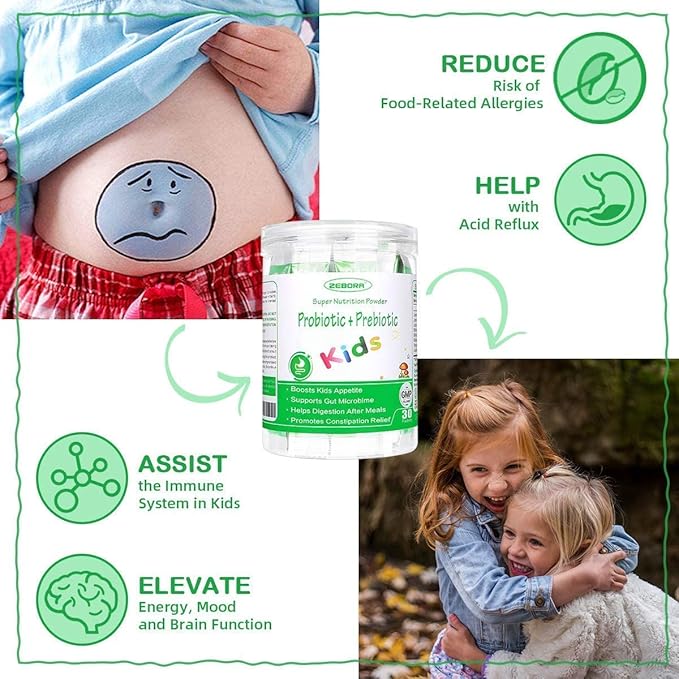 ZEBORA Probiotics for Women Men and Kids Age 3+ Prebiotics and Probiotics Powder for Digestive and Immune Health – Support Healthy-Respiratory-System Gluten Free and Non GMO 30 Bags