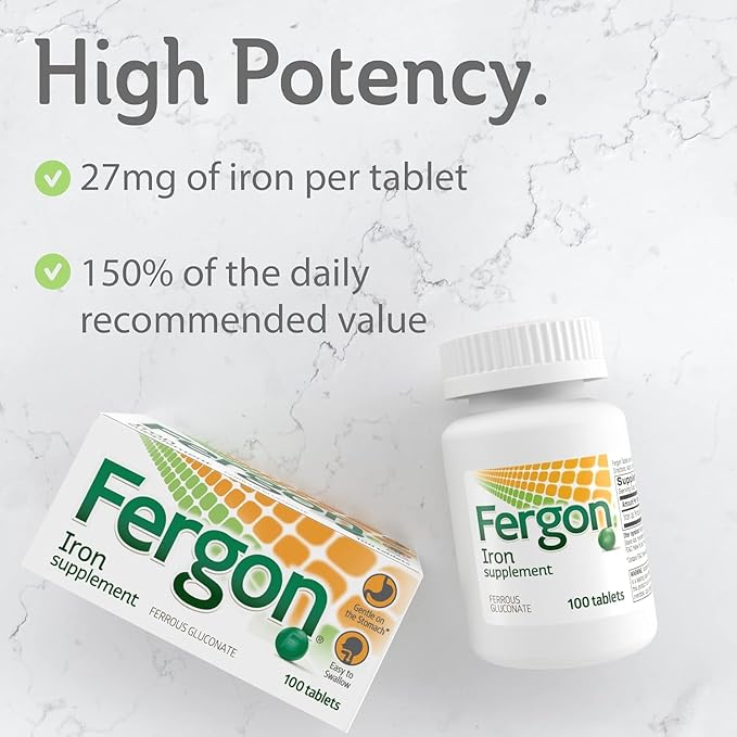 Fergon High Potency Iron Supplement Tablets 100 ea (Pack of 3)
