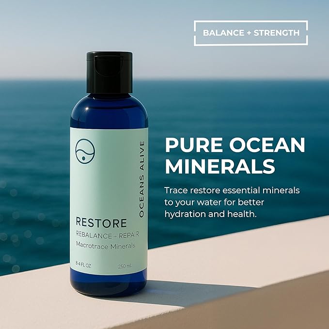 Restore - Rebalance + Repair Liquid Drops – Ionic Trace Mineral Solution for Hydration Electrolytes &amp Mineral Supplement Support Mineral Rich Liquid Trace Elements 8.4 fl oz