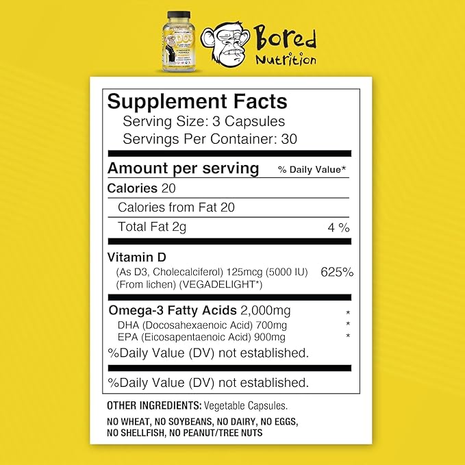 DO3 Vegan Omega 3 and Vitamin D3 Supplement - 90 Capsules - 2 Pack - Fish Oil Alternative- DHA &amp EPA Omega D3 Supplement - May Support Heart Brain and Joint Health - 2 in 1 Formula - Bored Nutrit