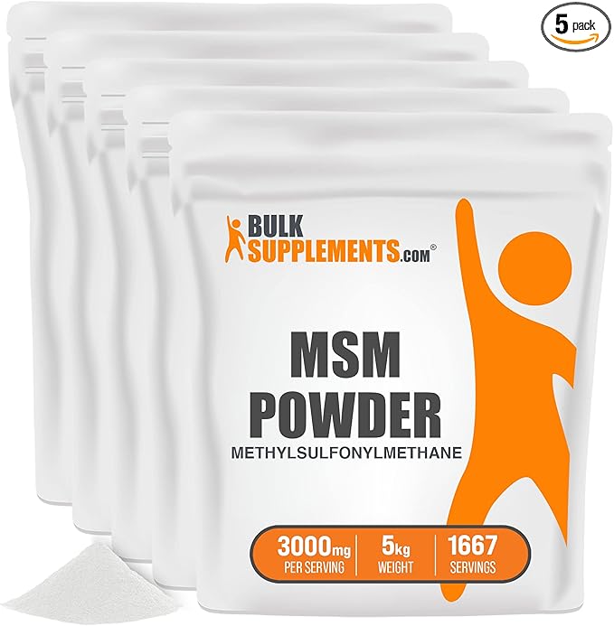 BulkSupplements.com MSM Powder - Methylsulfonylmethane MSM Supplement - MSM Pure Powder MSM 3000mg - for Joint Health Gluten Free 3000mg per Serving 5kg (11 lbs) (Pack of 5)