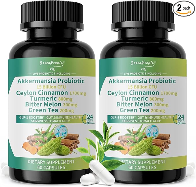 GREENPEOPLE Akkermansia Probiotics 15B CFU for Gut Function 120CT Probiotics Supplement with Ceylon Cinnamon Turmeric | Digestive Health &amp Metabolic Support | Women &amp Man | Vegan &amp Glute