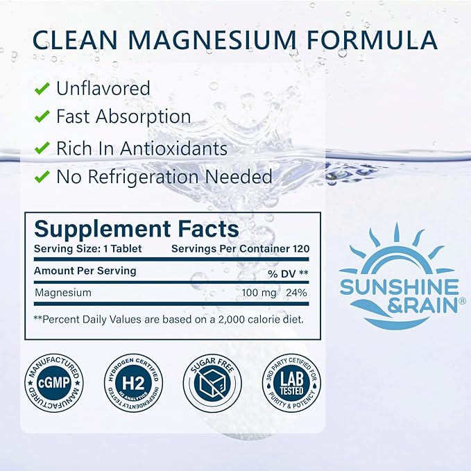 Molecular Hydrogen (H2) Tablets with Magnesium – 12 PPM Hydrogen Water Tablet for Drinking Water Antioxidant-Rich Supports Cellular Health Recovery &amp Cognitive Function – Unflavored 120 Tablet