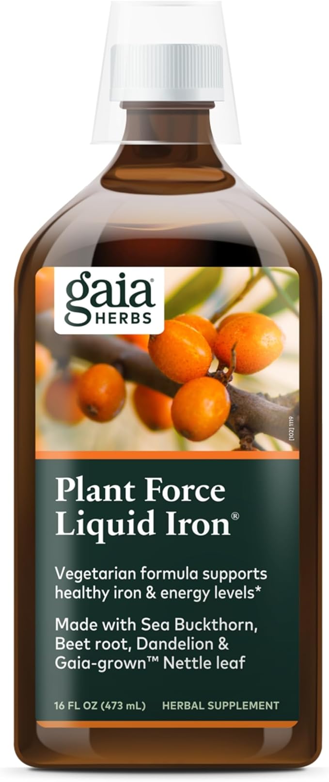 Gaia Herbs Plant Force Liquid Iron - Vegetarian Supplement to Help Maintain Healthy Energy Levels - with Star Anise Sea Buckthorn Beet Root Dandelion &amp Nettle - 16 Fl Oz (47 Servings)