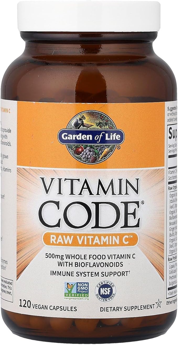 Garden of Life Vitamin Code Raw Vitamin C - 120 Capsules 500mg Whole Food Vitamin C Capsules + Fruit &amp Veggie Blend &amp Probiotics Supplements for Adults Vegan Gluten Free