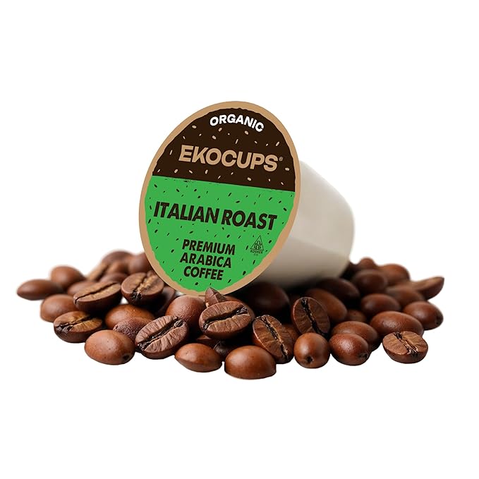 EKOCUPS Organic Italian Roast Coffee Pods Extra 30% More Coffee Per Cup Artisan Fair Trade Dark Roast Italian Roast for Keurig K Cup Machines Recyclable Pods 40 Count