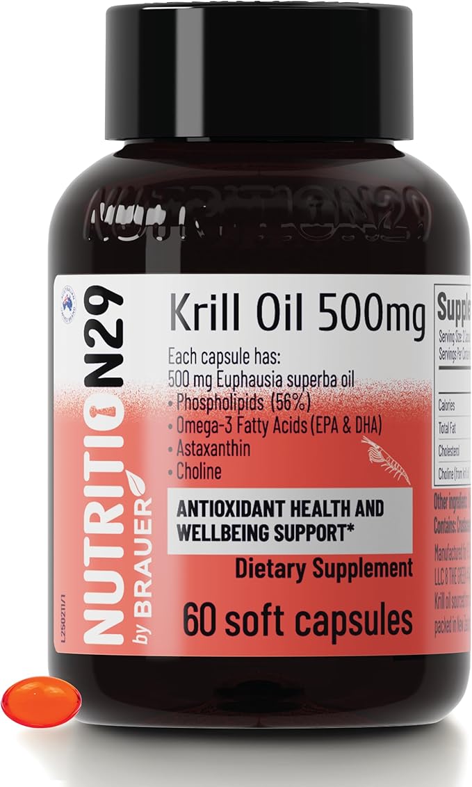 Antarctic Krill Oil 500mg 56% Phospholipids with Superba™ Krill Oil Astaxanthin &amp Omega-3s 500mg Easy-to-Swallow Softgels No Fishy Burps 60 Count