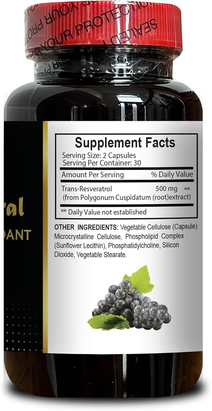 Trans Resveratrol 500mg – Energy and Metabolism Support - Superfood antioxidants – Antioxidant Supplements - Energy Support Capsules – 2 Bottles 120 Capsules