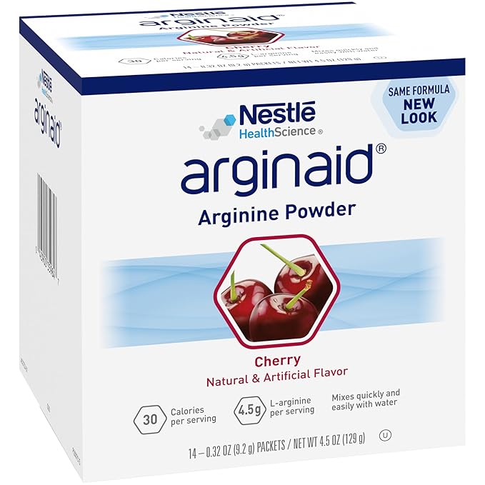 Arginaid Arginine Powder Drink Mix Formula with 4.5g L-arginine Per Serving Vitamin C &amp Vitamin E Cherry Flavor 0.32 Ounce Pack of 56