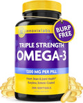 InnovixLabs Triple Strength Omega 3 Supplement Burpless Fish Oil for Women and Men - 900 mg EPA &amp DHA Brain &amp Joint Support Award Winning &amp Third-Party Tested 200 Softgels