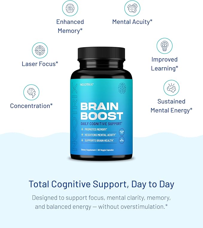 Nootrix Brain Boost Nootropic Supplement | Supports Memory Mental Focus Cognitive Health &amp Energy | Promotes Healthy Mood &amp Brain Function | Ginkgo Biloba &amp DMAE | 120 Capsules
