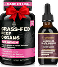 Beef Organ Supplement for Women + 20-in-1 Liposomal Wormwood Black Walnut Cleanse Drops Bundle | Grass-Fed Beef Organs Capsules &amp Herbal Liquid Drops