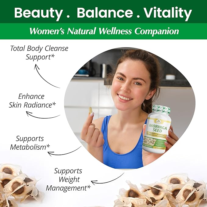 Organic Veda Moringa Seed Capsules - Omega 3 6 9 Antioxidants Vitamins Amino Protein Rich Organic Moringa Capsule - The Miracle Tree Vitality Energy &amp Focus Supplement for Men &amp Women 1
