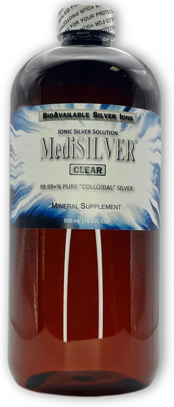 MediSILVER Clear True Free Ionic Colloidal Silver Dietary Supplement - 500 mL (16.9 Fl Oz) in Amber BPA-Free Plastic Bottle