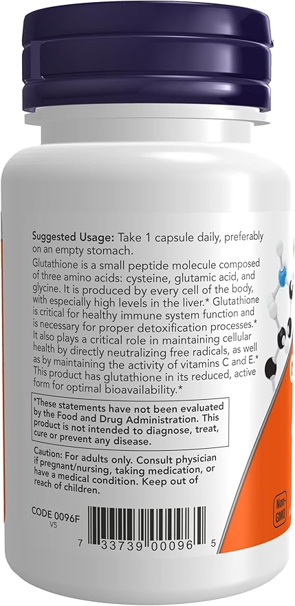 NOW Foods Glutathione 250mg 60 Capsules (Pack of 2)