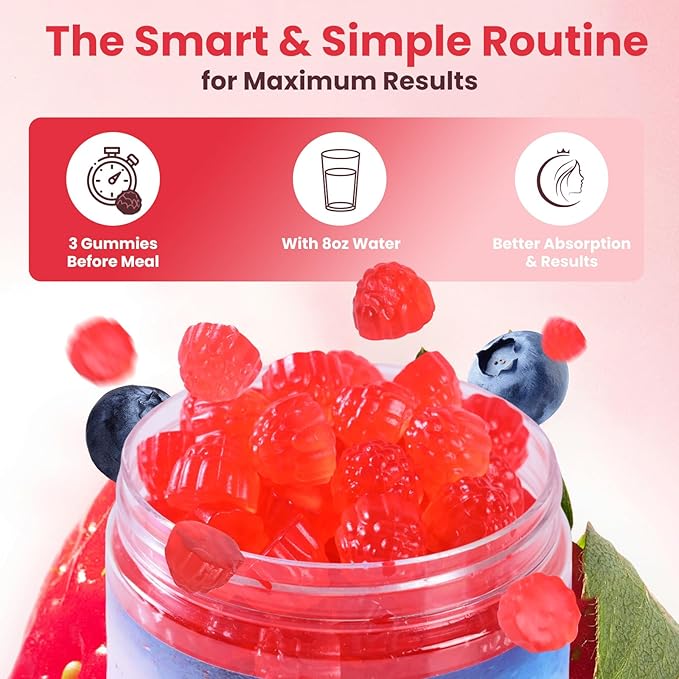 Creatine for WomenCreatine Monohydrate Gummies with Collagen+ BCAAs+Hyaluronic Acid+VitaminsC and b12Sugar FreeVeganSupplement for MuscleSkin Hair &amp Nail Support Mixed berry120 Counts