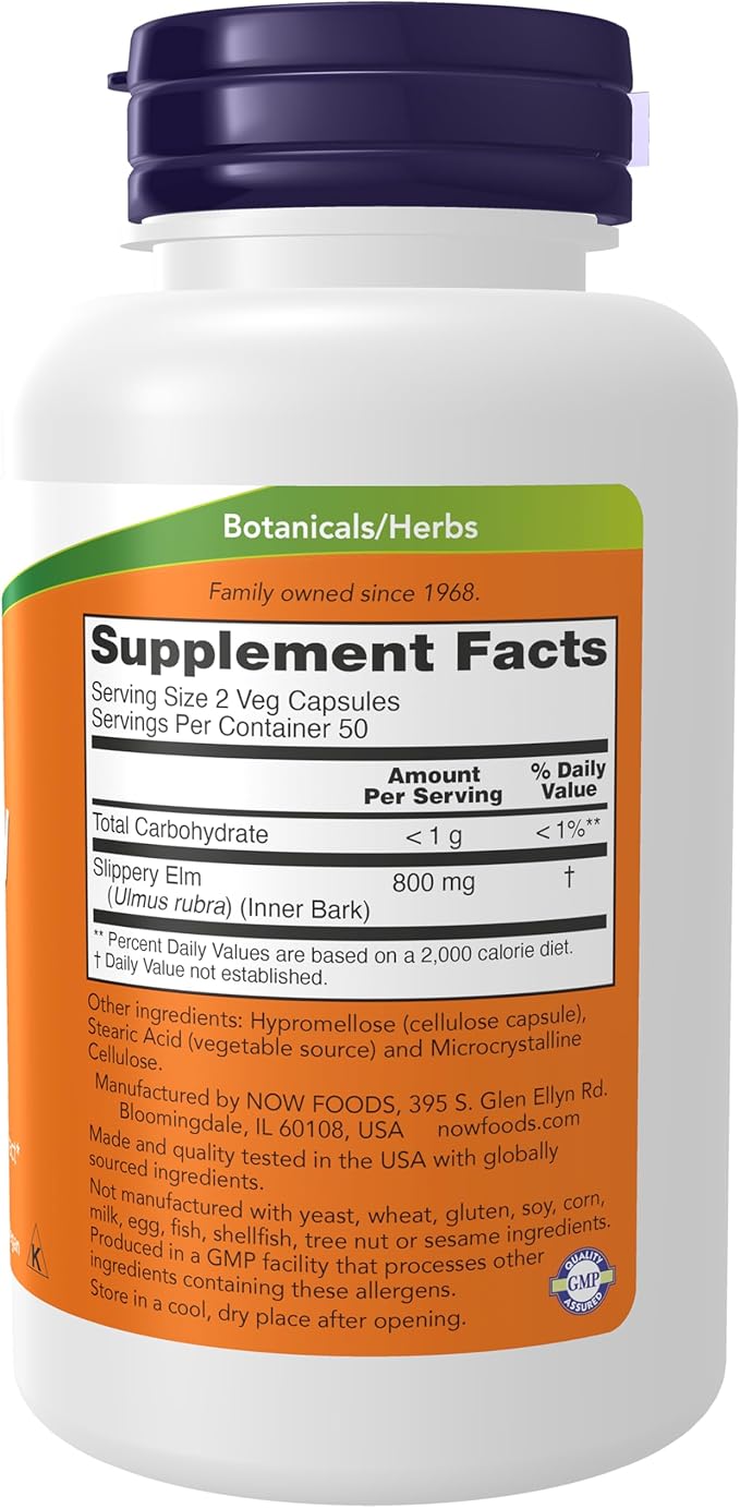 Now Foods Slippery Elm 400mg Capsules 100-Count (Pack of 2)