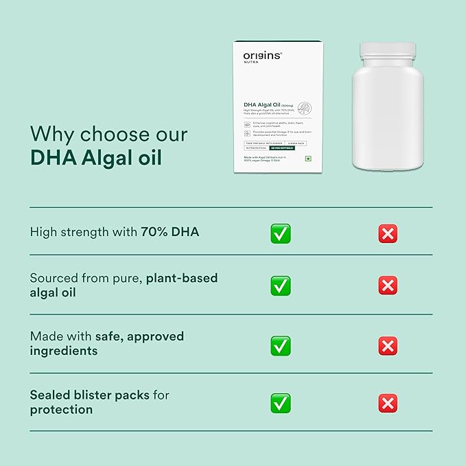 DHA Algal Oil 350mg | Vegan Omega-3 from Algae | Plant-Based Fish Oil Alternative for Brain Eye &amp Heart Health | 28 Veg Softgels