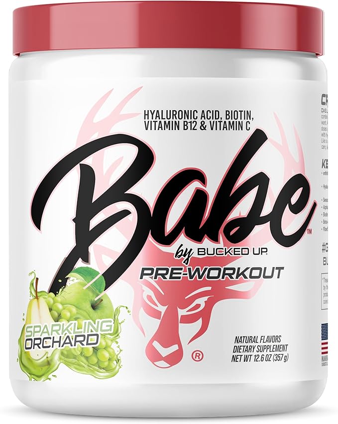 Babe Pre Workout powder for Women | Sparkling Orchard | 6g Citrulline 2g Beta-Alanine 100mg Hyaluronic Acid 5mg Biotin and 5 other registered trademarked ingredients | 30 servings | 12.6 OZ
