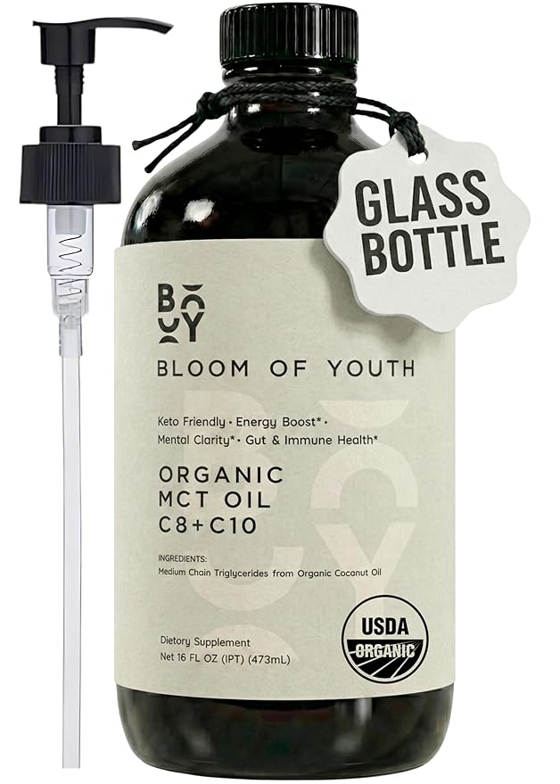 Pure MCT Oil C8 + C10 | Glass Bottle 16oz - From 100% Virgin Coconut Oil USDA Organic - Lab Tested for Quality and Purity - Keto Supplement For Brain &amp Body | Add To Coffee or Shakes