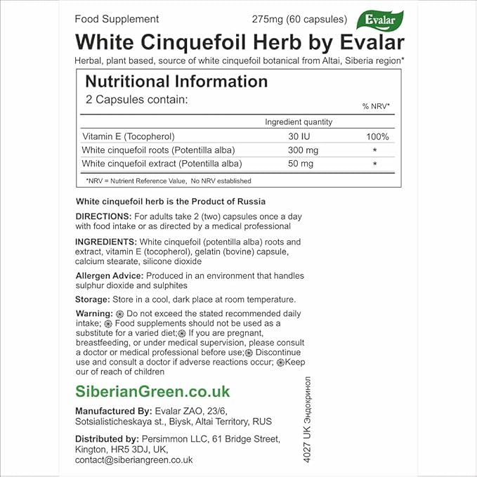 Evalar White Cinquefoil Potentilla Endokrinol Herb 60 Caps Altai Siberia