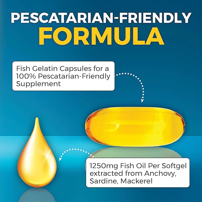 Viva Naturals Omega-3 Fish Oil Triple Strength 2500 mg 60 Softgels – Re-Esterified Omega 3 Fatty Acids Including EPA DHA DPA - Pascatarian-Friendly