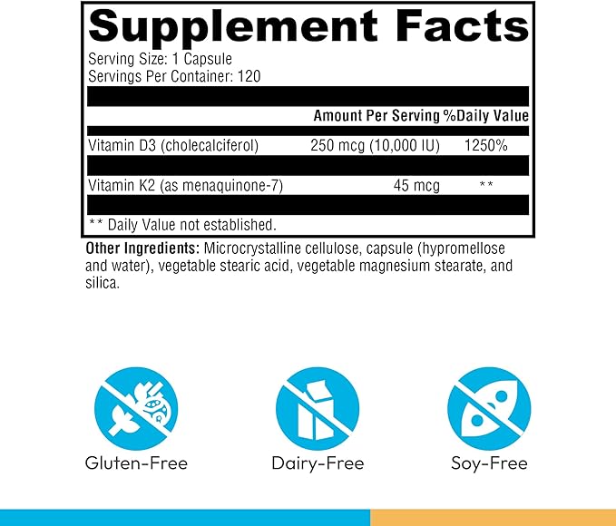 XYMOGEN K2-D3 10000 - Vitamin D3 K2 - Bioavailable Vitamin D 10000 IU (Cholecalciferol) with MK-7 - Heart Arterial Bone Health + Immune Support Supplement (120 Capsules)
