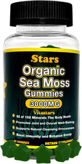 Organic Sea Moss Gummies with Apple Cider Vinegar Burdock Root &amp Bladderwrack - Seamoss Gut Health &amp Immune Support Supplement for Men &amp Women 3000 mg 60 Star-Shaped Gummies