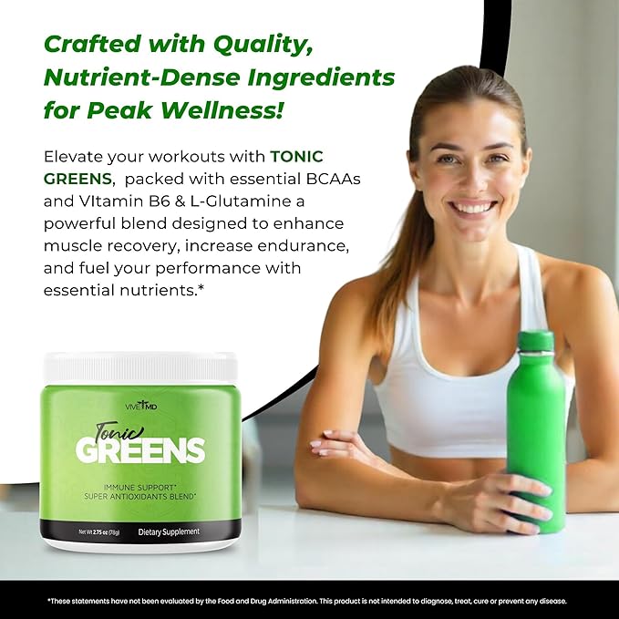 Tonic Greens Powder Vitamin Boost Supplement Official Formula - Natural Green Blend Energy Supplement Extra Strength - BCAA L-Glutamine Vitamin B6 Revolutionary Energy Fix Solution Reviews (2 Pack)