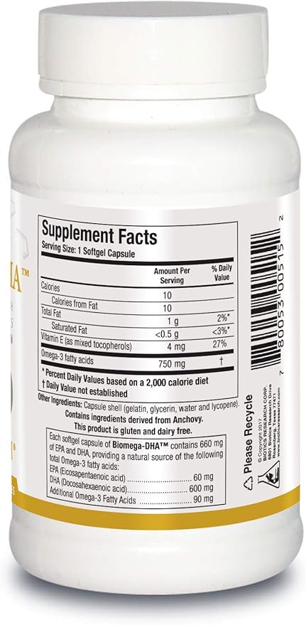 Biotics Research Biomega DHA Fish Oil 600 mg DHA Supports Learning and Memory Fetal Brain Vitamins 90 Softgel Capsules