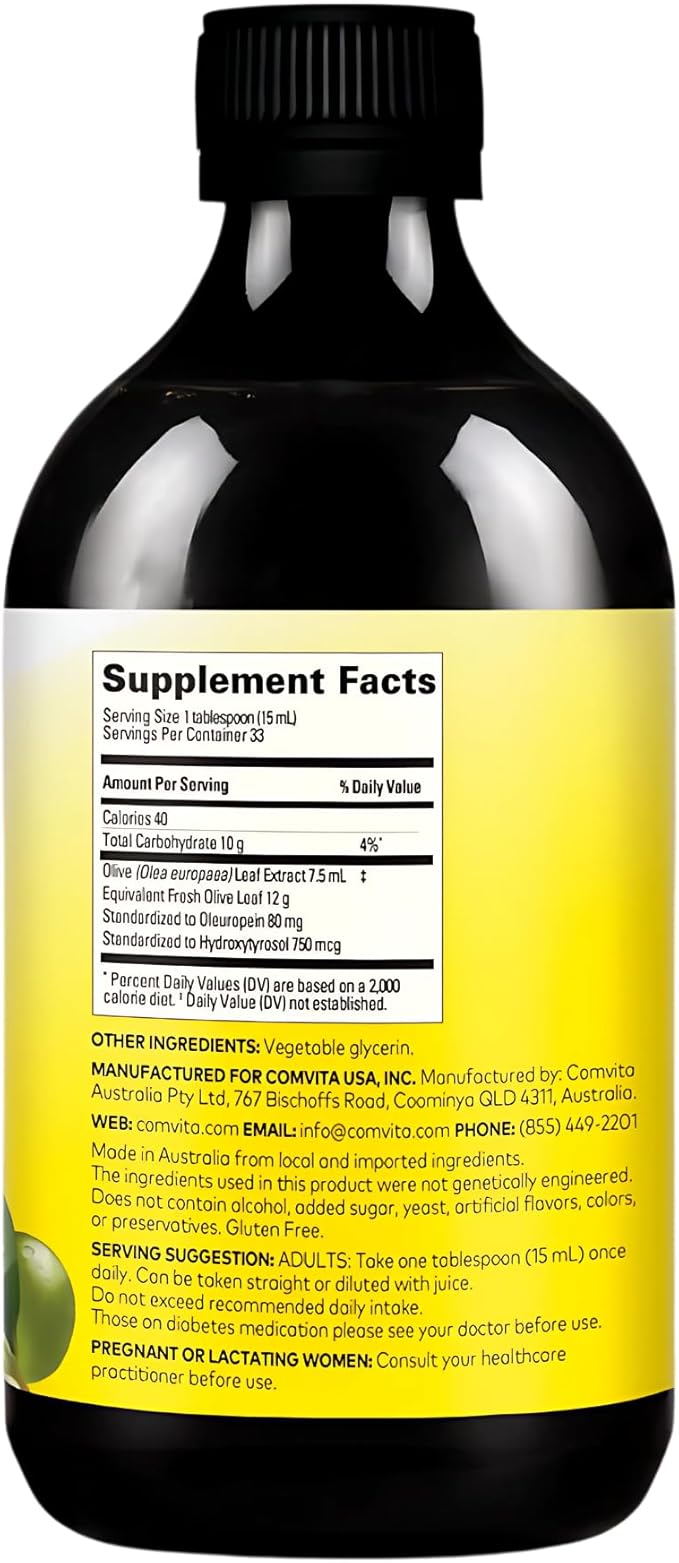 Comvita Olive Leaf Extract Liquid - Immune Support Supplement with Oleuropein Liquid Extract Drops Natural Source of Antioxidants - 16.9 fl oz