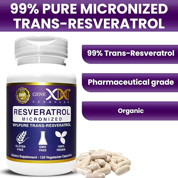 Genex Formulas 99% Micronized Trans-Resveratrol with BioPerine for Absorption 1000mg | Pure Organic Pharmaceutical Grade Trans-Resveratrol Capsules for Healthy Aging 120 Capsules (3)