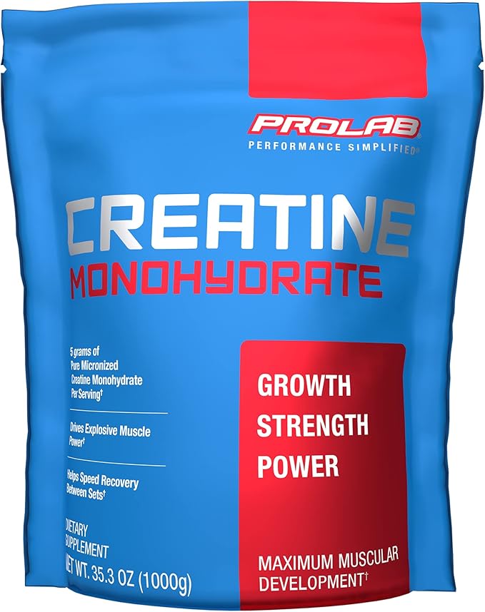 ProLab Nutrition Creatine Monohydrate Micronized Powder 1000G Pure Creatine for Muscle Strength Power &amp Endurance Fast Absorbing Unflavored 5000mg Per Serv (5g) (200 Servings)