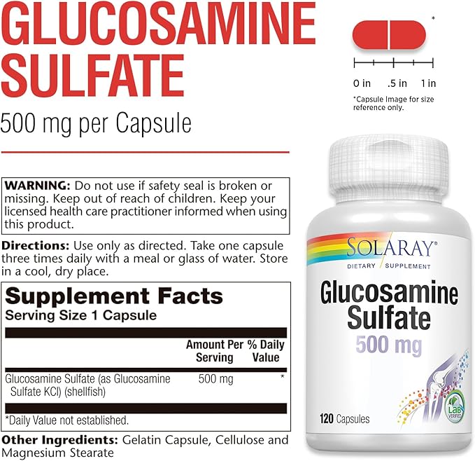 SOLARAY Glucosamine Sulfate 500 mg | Healthy Joint Flexibility &amp Resiliency Support (60 Serv 120 CT)
