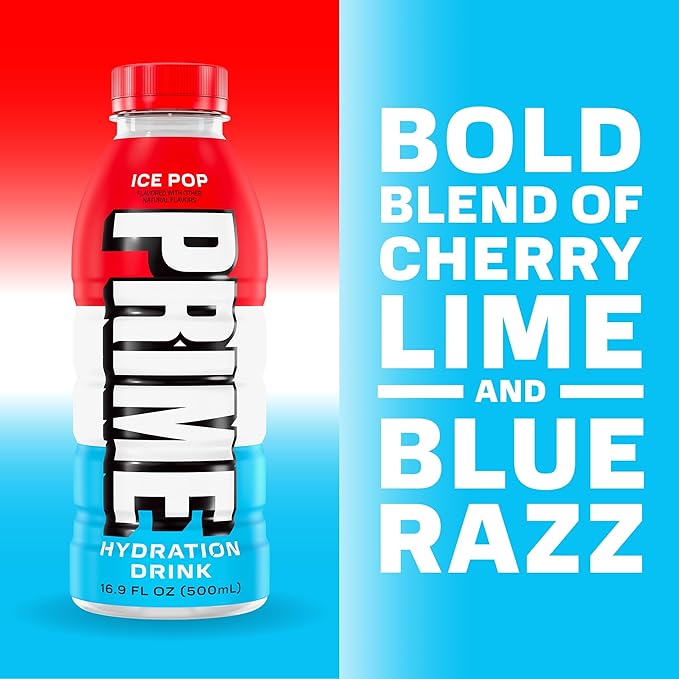 PRIME Hydration ICE POP | Sports Drinks | Electrolyte Enhanced for Ultimate Hydration-| 250mg BCAAs-| B Vitamins-| Antioxidants-| 2g Of Sugar-| 16.9 Fluid Ounce-|(Pack of 24)