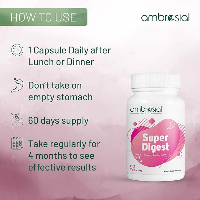 AMBROSIAL Super Digest Digestive Enzymes Supplement Pack of 1-60 Capsules