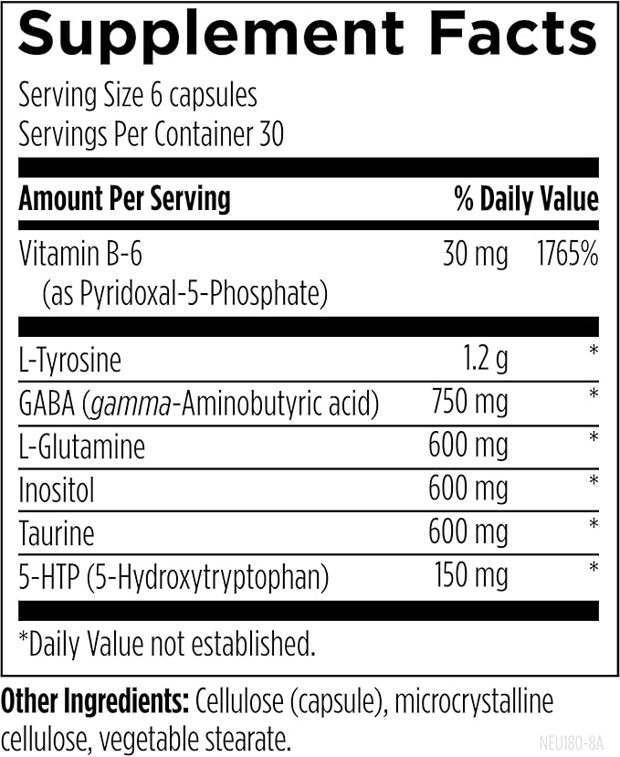 Designs for Health Neurolink - L-Tyrosine GABA 5-HTP Inositol + Taurine Supplement - Designed to Support Mood Neurological + Cognitive Health - Non-GMO (180 Capsules)