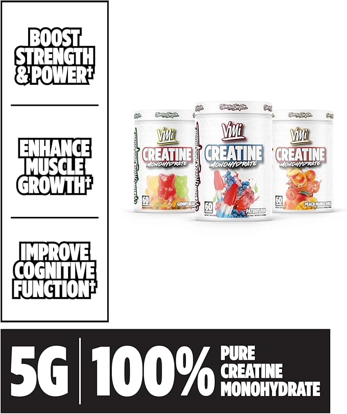 VMI Sports Creatine Monohydrate Powder Muscle Mass – Strength – Size – Power | 5 Grams per Serving (60 Servings Peach Mango Rings)