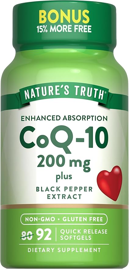 Nature's Truth CoQ10 200 mg Softgels | 92 Count | Enhanced Absorption | with Black Pepper Extract | Non-GMO &amp Gluten Free Supplement