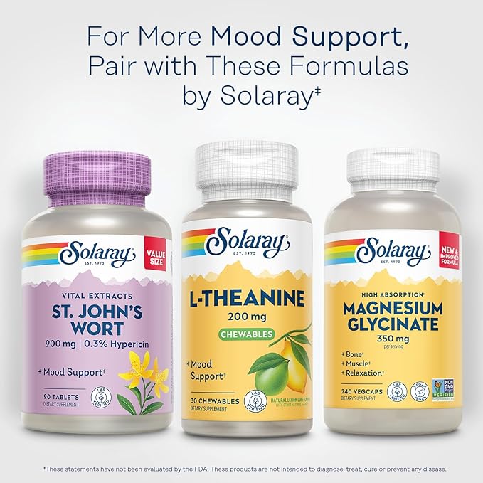 SOLARAY L Theanine 200mg Mood Support Supplement with Vitamin B6 - Calming Support During Occasional Stress - Natural Lemon Lime Flavor - 60-Day Guarantee Lab Verified - 30 Servings 30 Chewables